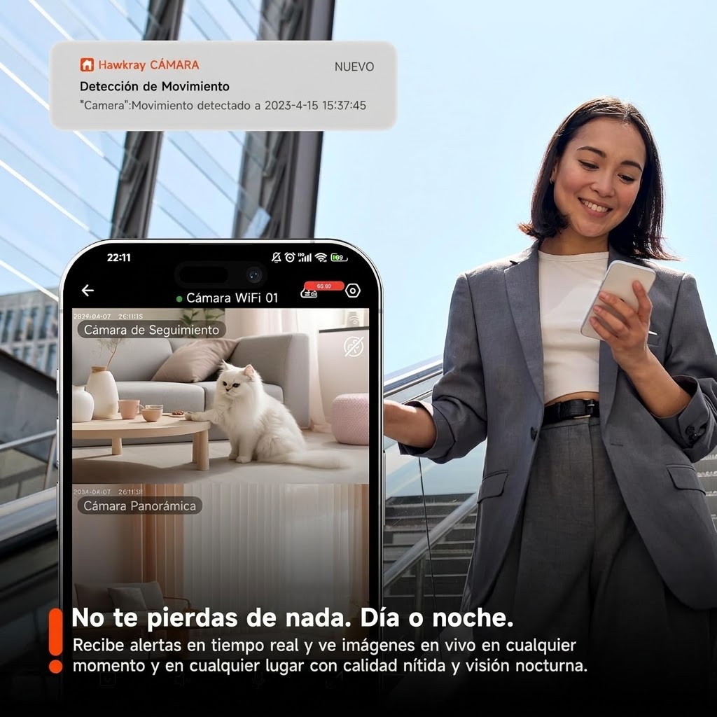 Cámara de seguridad inteligente 3 MP 2K, monitor para bebés y cámara para mascotas, visión nocturna a color, detección de movimiento, instalación fácil, almacenamiento en la nube o tarjeta SD. - Image 4
