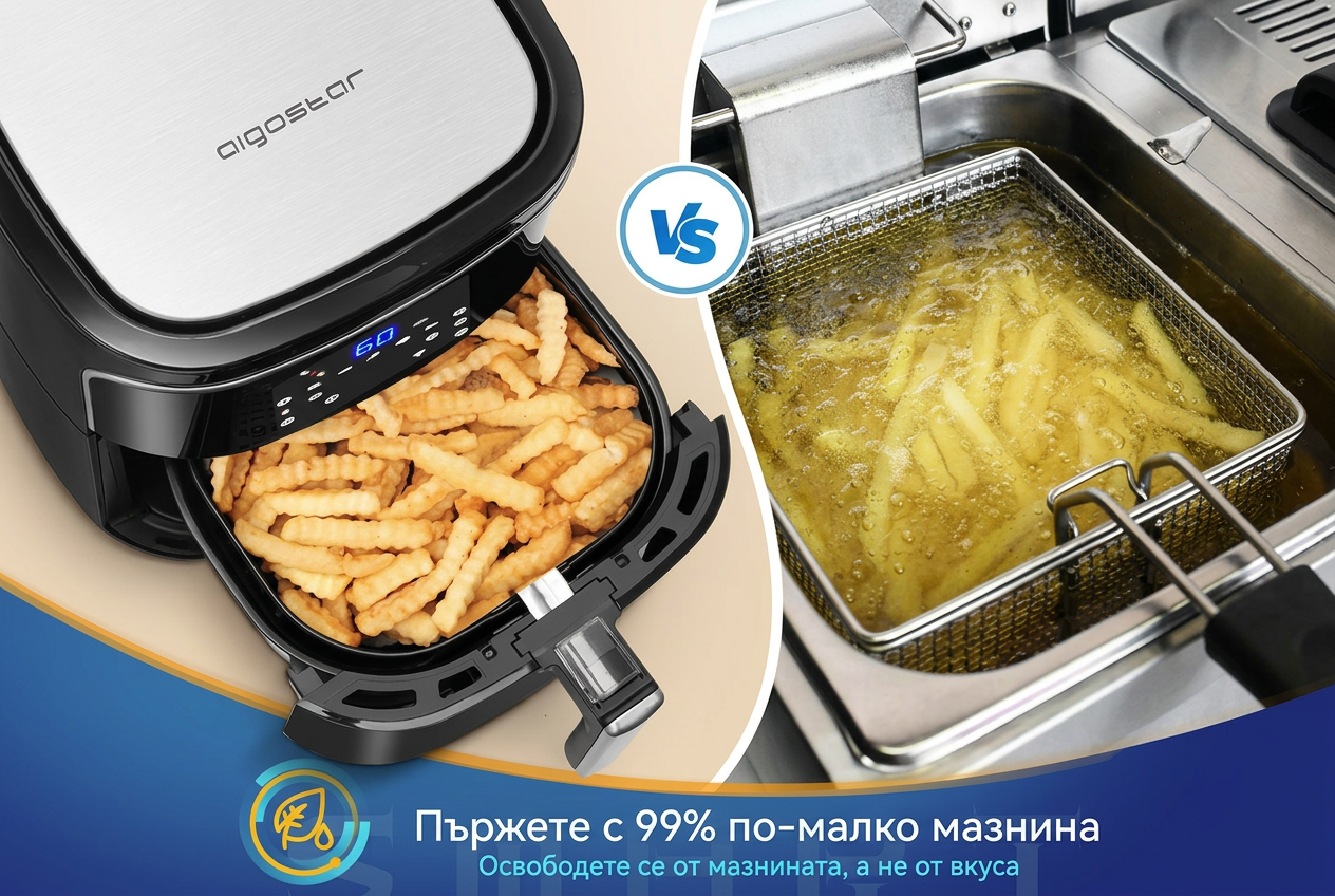 Фритюрник с горещ въздух без мазнина XXL 7 л, 1900 W, интелигентен. Wi-Fi свързаност. Сензорен LED дисплей, 7 предварително зададени функции. Без BPA. ПОДАРЪК: Електрическа кана 1,7 л. - Image 3
