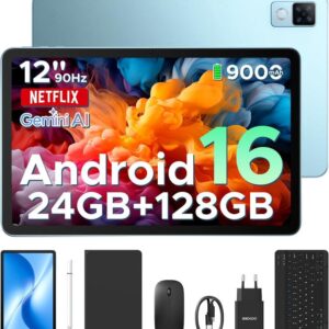 【Най-нова версия Android 16】DOOGEE U12 VIP таблет с Android 16, 12-инчов таблет, 24 GB RAM + 128 GB / до 2 TB, Gemini AI, таблет с клавиатура и стилус, 9000 mAh / 18 W, 13 MP + 8 MP, детски таблет с осемядрен процесор / Widevine L1 / OTG / Face ID.