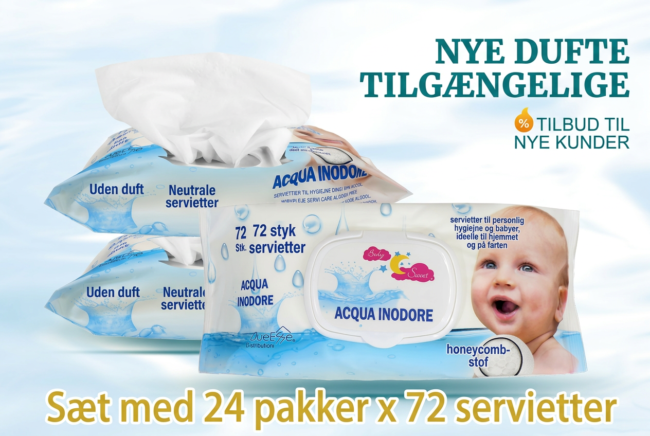 Vådservietter uden alkohol, pakke 24 x 72, i alt 1728 stykker, ekstra bløde
