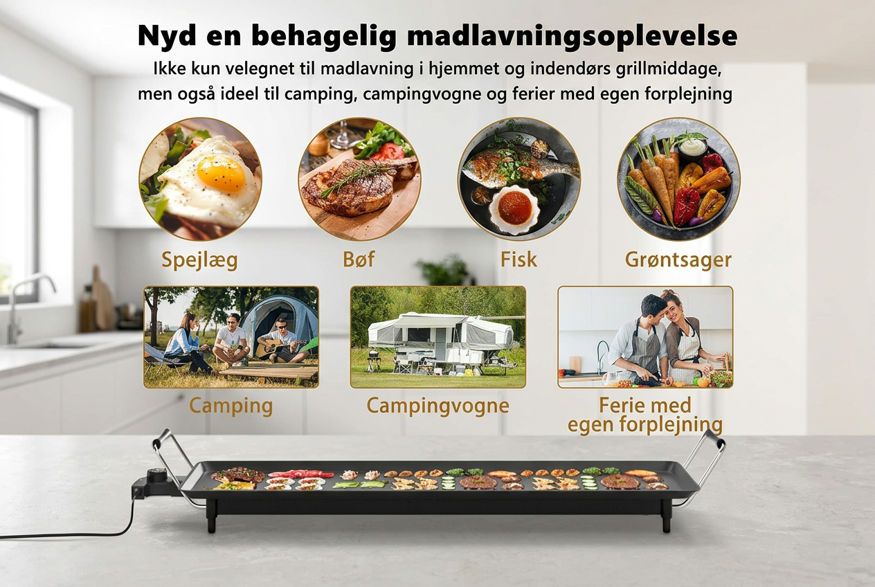 Elektrisk grillplade 90x23 cm, stenbelagt non-stick overflade, 2000 watt - Image 4