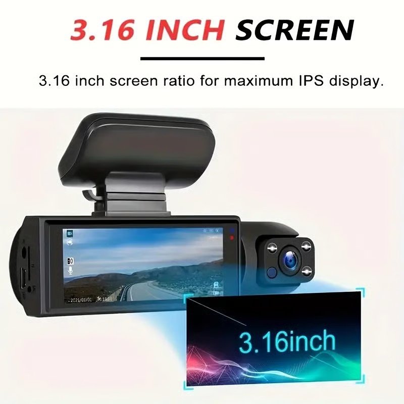 1080P Dual Recording Car DVR Camera, Dash Cam with 64GB Memory Card, Wide Angle Car DVR Camera with 3.16 Inch IPS Screen, Video Surveillance - Image 5